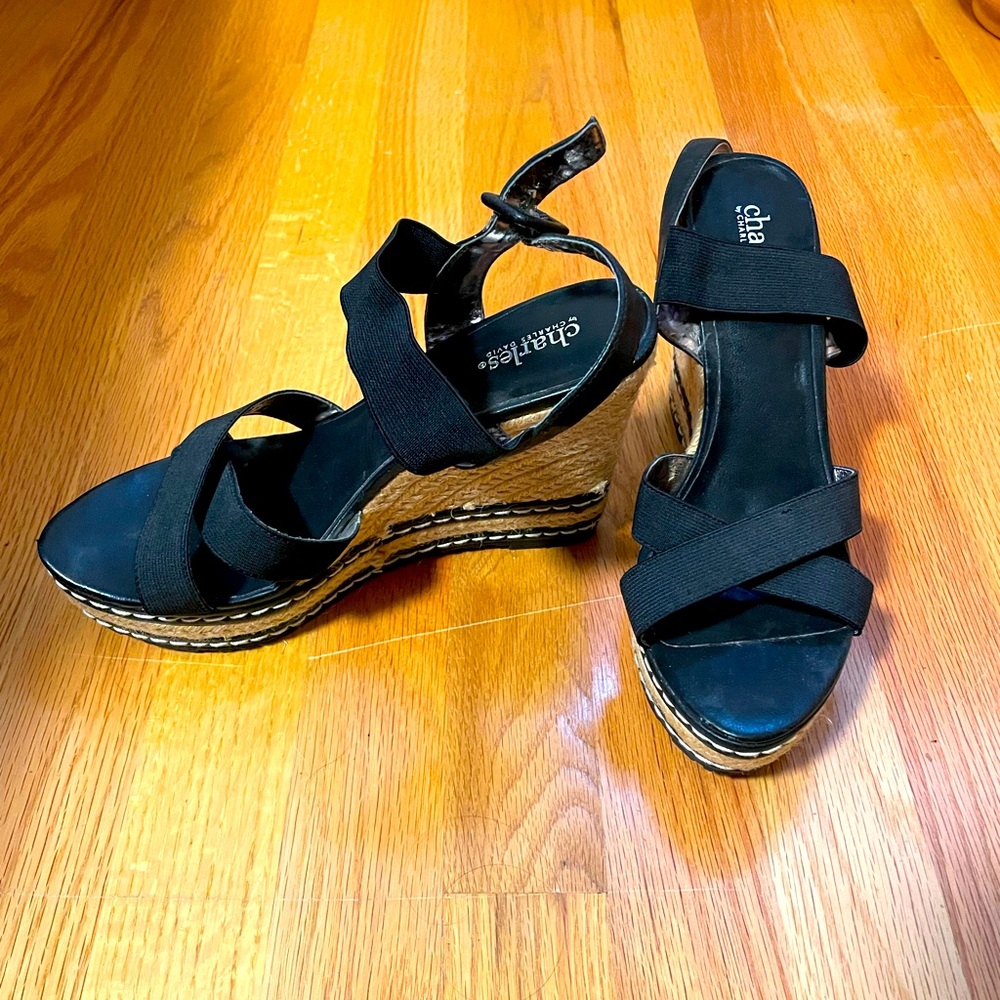 Black Tweed Wedges